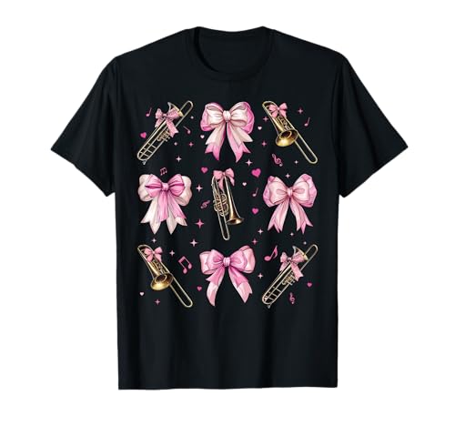 Posauneninstrument Posaunist Mädchen Kokette Bogen Rosa Mama T-Shirt von Womens Pink Coquette Bow Trombone Instrument Gifts