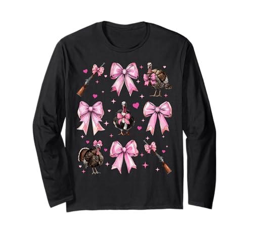 Türkei Jagd Truthahn Jäger Mädchen Kokette Schleife Rosa Mama Langarmshirt von Womens Pink Coquette Bow Turkey Hunting Gifts