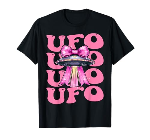 Kokette Schleife Ufo fliegende Untertasse Außerirdische Mädchen Mama T-Shirt Kokette Schleife Ufo fliegende Untertasse Außerirdische Mädchen Mama T-Shirt von Womens Pink Coquette Bow Ufo Flying Saucer Gifts