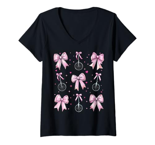 Damen Einrad Einrad Mädchen Kokette Schleife Rosa Mama Mama T-Shirt mit V-Ausschnitt Damen Einrad Einrad Mädchen Kokette Schleife Rosa Mama Mama T-Shirt mit V-Ausschnitt von Womens Pink Coquette Bow Unicycle Unicycling Gifts
