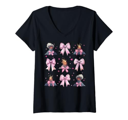 Damen Volcano Geology Magma Lava Girl Kokette Schleife Rosa T-Shirt mit V-Ausschnitt Damen Volcano Geology Magma Lava Girl Kokette Schleife Rosa T-Shirt mit V-Ausschnitt von Womens Pink Coquette Bow Volcano Geology Gifts