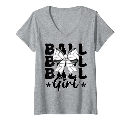 Damen Ball Girl Volleyball Mädchen Rosa T-Shirt mit V-Ausschnitt Damen Ball Girl Volleyball Mädchen Rosa T-Shirt mit V-Ausschnitt von Womens Pink Coquette Bow Volleyball Player Gifts