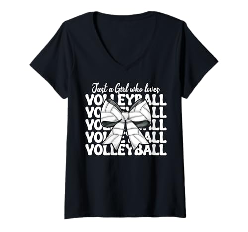 Damen Nur ein Mädchen, das Volleyball-Mädchen liebt T-Shirt mit V-Ausschnitt Damen Nur ein Mädchen, das Volleyball-Mädchen liebt T-Shirt mit V-Ausschnitt von Womens Pink Coquette Bow Volleyball Player Gifts