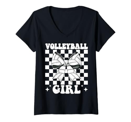 Damen Volleyball-Kokette für Mädchen T-Shirt mit V-Ausschnitt Damen Volleyball-Kokette für Mädchen T-Shirt mit V-Ausschnitt von Womens Pink Coquette Bow Volleyball Player Gifts
