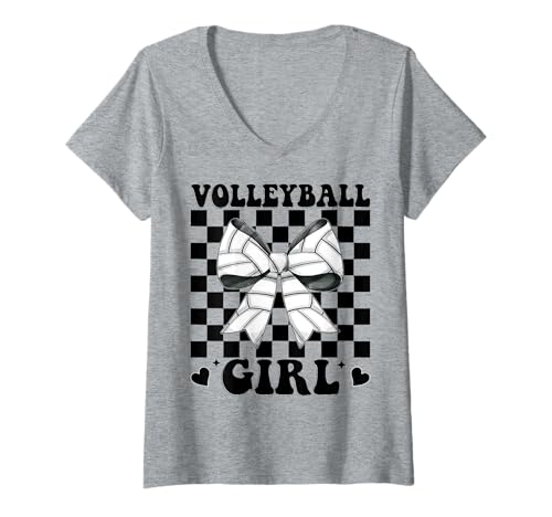 Damen Volleyball-Kokette für Mädchen T-Shirt mit V-Ausschnitt Damen Volleyball-Kokette für Mädchen T-Shirt mit V-Ausschnitt von Womens Pink Coquette Bow Volleyball Player Gifts