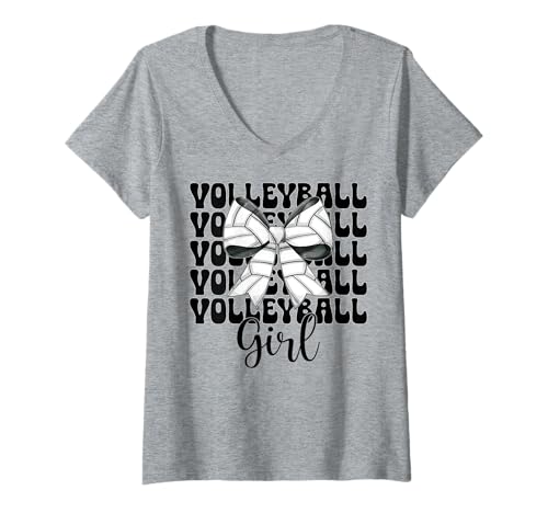 Damen Volleyball-Kokette für Mädchen T-Shirt mit V-Ausschnitt Damen Volleyball-Kokette für Mädchen T-Shirt mit V-Ausschnitt von Womens Pink Coquette Bow Volleyball Player Gifts