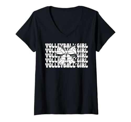Damen Volleyball-Kokette für Mädchen T-Shirt mit V-Ausschnitt Damen Volleyball-Kokette für Mädchen T-Shirt mit V-Ausschnitt von Womens Pink Coquette Bow Volleyball Player Gifts