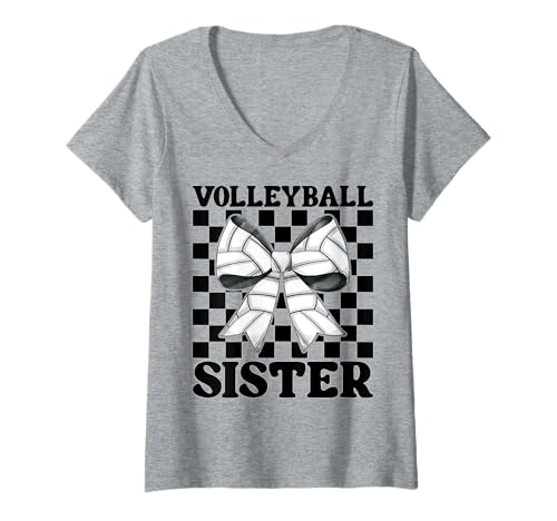 Damen Volleyball Schwester Volleyball Mädchen Rosa Kokette Schleife T-Shirt mit V-Ausschnitt Damen Volleyball Schwester Volleyball Mädchen Rosa Kokette Schleife T-Shirt mit V-Ausschnitt von Womens Pink Coquette Bow Volleyball Player Gifts