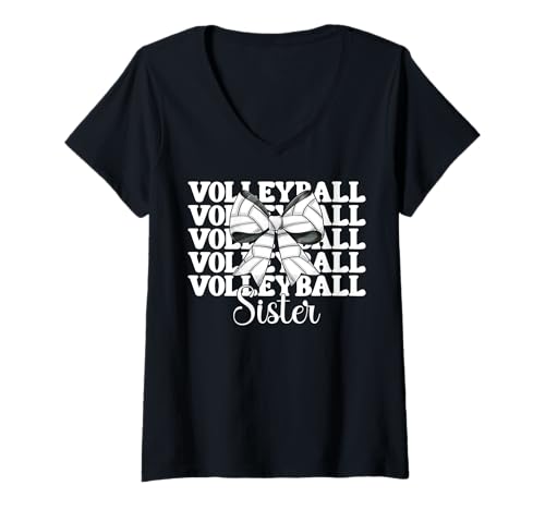 Damen Volleyball Schwester Volleyball Mädchen Rosa Kokette Schleife T-Shirt mit V-Ausschnitt Damen Volleyball Schwester Volleyball Mädchen Rosa Kokette Schleife T-Shirt mit V-Ausschnitt von Womens Pink Coquette Bow Volleyball Player Gifts