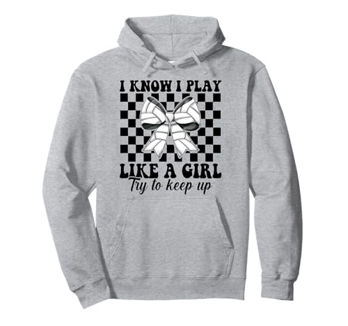 Volleyball-Mädchen Ich weiß, ich spiele wie ein Mädchen Pullover Hoodie Volleyball-Mädchen Ich weiß, ich spiele wie ein Mädchen Pullover Hoodie von Womens Pink Coquette Bow Volleyball Player Gifts