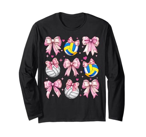 Volleyballspieler Team Girl Kokette Schleife Rosa Mama Langarmshirt Volleyballspieler Team Girl Kokette Schleife Rosa Mama Langarmshirt von Womens Pink Coquette Bow Volleyball Player Gifts