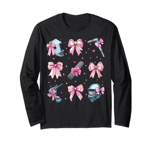 Schweißer Weld Girl Coquette Bow Pink Mom Langarmshirt Schweißer Weld Girl Coquette Bow Pink Mom Langarmshirt von Womens Pink Coquette Bow Welding Welder Gifts