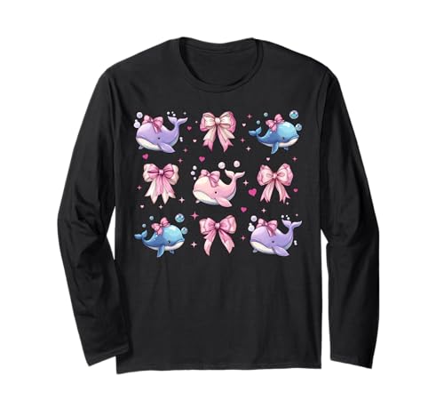 Wal Ozean Tier Mädchen Kokette Schleife Rosa Mama Langarmshirt von Womens Pink Coquette Bow Whale Ocean Animal Gifts