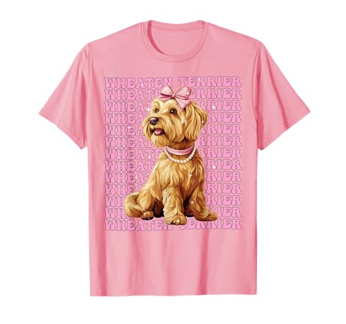 Weizen-Terrier Hunde-Mädchen Kokette Schleife Rosa Schleife T-Shirt von Womens Pink Coquette Bow Wheaten Terrier Dog Gifts