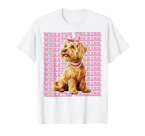 Weizen-Terrier Hunde-Mädchen Kokette Schleife Rosa Schleife T-Shirt von Womens Pink Coquette Bow Wheaten Terrier Dog Gifts