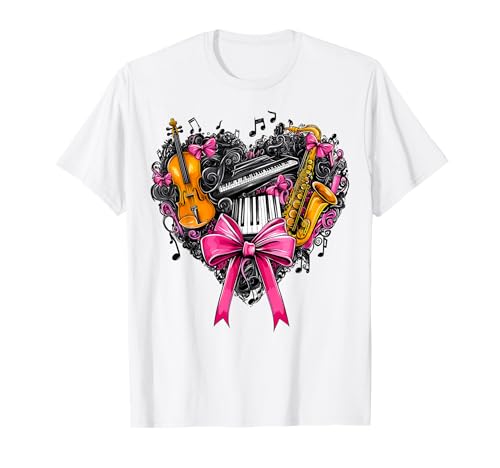 Coquette Bow Klassische Musik Klassische Musik Mädchen Mama Jazz T-Shirt Coquette Bow Klassische Musik Klassische Musik Mädchen Mama Jazz T-Shirt von Womens Pink Coquette Ribbon Classical Music Gifts