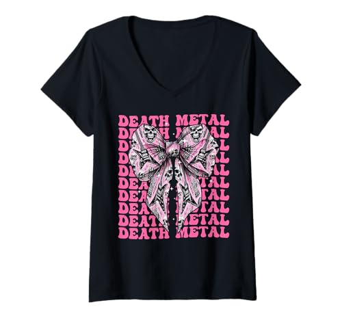 Damen Coquette Bow Death Metal Heavy Metal E-Gitarre Girl T-Shirt mit V-Ausschnitt Damen Coquette Bow Death Metal Heavy Metal E-Gitarre Girl T-Shirt mit V-Ausschnitt von Womens Pink Coquette Ribbon Death Metal Gifts