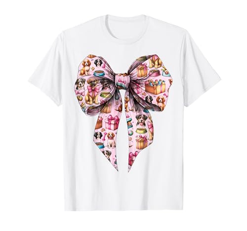 Kokette Schleife Hund sitzend Hund Lauflernhilfe Mädchen Mama Muttertag T-Shirt von Womens Pink Coquette Ribbon Dog Sitter Gifts