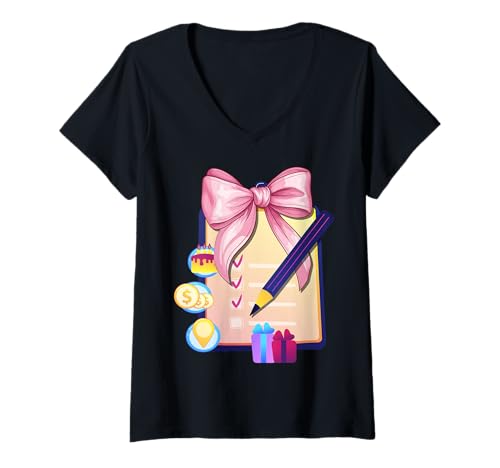 Damen Coquette Bow Eventplaner Planung Projektmanager Mama Mädchen T-Shirt mit V-Ausschnitt Damen Coquette Bow Eventplaner Planung Projektmanager Mama Mädchen T-Shirt mit V-Ausschnitt von Womens Pink Coquette Ribbon Event Staff Gifts
