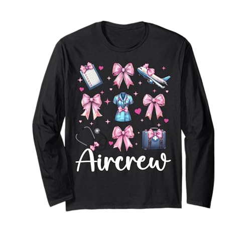 Aircrew Flug Krankenschwester Flug Sanitäter Sanitäter Mädchen Kokette Langarmshirt Aircrew Flug Krankenschwester Flug Sanitäter Sanitäter Mädchen Kokette Langarmshirt von Womens Pink Coquette Ribbon Flight Nurse Gifts