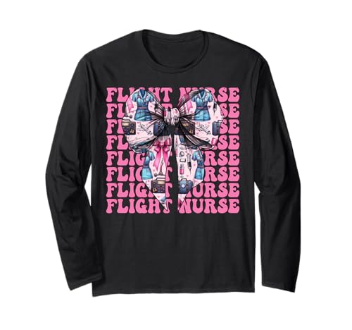 Flug Krankenschwester Krankenpflege Flug Sanitäter Sanitäter Mädchen Kokette Langarmshirt von Womens Pink Coquette Ribbon Flight Nurse Gifts