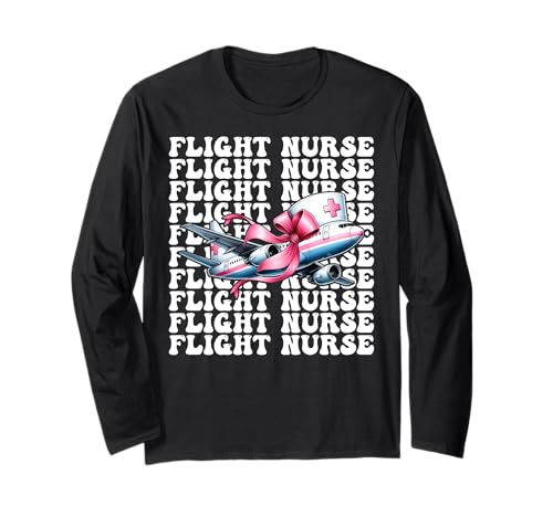 Flug Krankenschwester Krankenpflege Flug Sanitäter Sanitäter Mädchen Kokette Langarmshirt Flug Krankenschwester Krankenpflege Flug Sanitäter Sanitäter Mädchen Kokette Langarmshirt von Womens Pink Coquette Ribbon Flight Nurse Gifts
