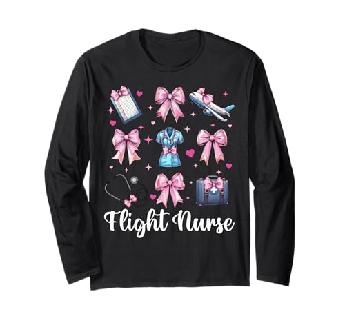 Flug Krankenschwester Krankenpflege Flug Sanitäter Sanitäter Mädchen Kokette Langarmshirt Flug Krankenschwester Krankenpflege Flug Sanitäter Sanitäter Mädchen Kokette Langarmshirt von Womens Pink Coquette Ribbon Flight Nurse Gifts