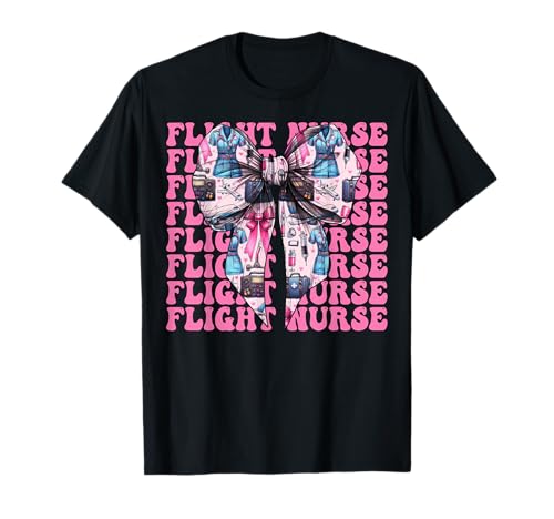 Flug Krankenschwester Krankenpflege Flug Sanitäter Sanitäter Mädchen Kokette T-Shirt Flug Krankenschwester Krankenpflege Flug Sanitäter Sanitäter Mädchen Kokette T-Shirt von Womens Pink Coquette Ribbon Flight Nurse Gifts