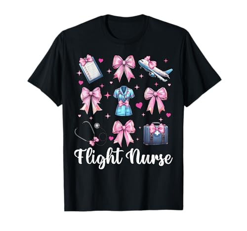 Flug Krankenschwester Krankenpflege Flug Sanitäter Sanitäter Mädchen Kokette T-Shirt Flug Krankenschwester Krankenpflege Flug Sanitäter Sanitäter Mädchen Kokette T-Shirt von Womens Pink Coquette Ribbon Flight Nurse Gifts