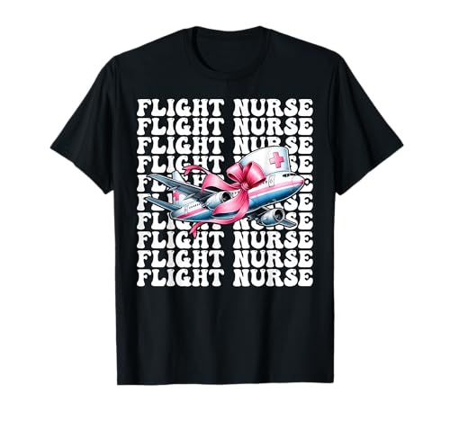 Flug Krankenschwester Krankenpflege Flug Sanitäter Sanitäter Mädchen Kokette T-Shirt Flug Krankenschwester Krankenpflege Flug Sanitäter Sanitäter Mädchen Kokette T-Shirt von Womens Pink Coquette Ribbon Flight Nurse Gifts