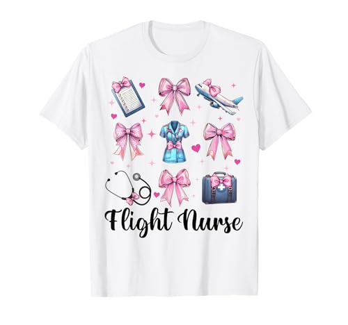 Flug Krankenschwester Krankenpflege Flug Sanitäter Sanitäter Mädchen Kokette T-Shirt Flug Krankenschwester Krankenpflege Flug Sanitäter Sanitäter Mädchen Kokette T-Shirt von Womens Pink Coquette Ribbon Flight Nurse Gifts