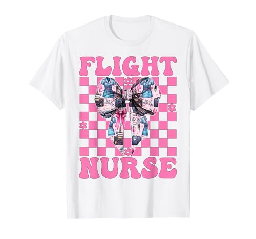 Flug Krankenschwester Krankenpflege Flug Sanitäter Sanitäter Mädchen Kokette T-Shirt Flug Krankenschwester Krankenpflege Flug Sanitäter Sanitäter Mädchen Kokette T-Shirt von Womens Pink Coquette Ribbon Flight Nurse Gifts