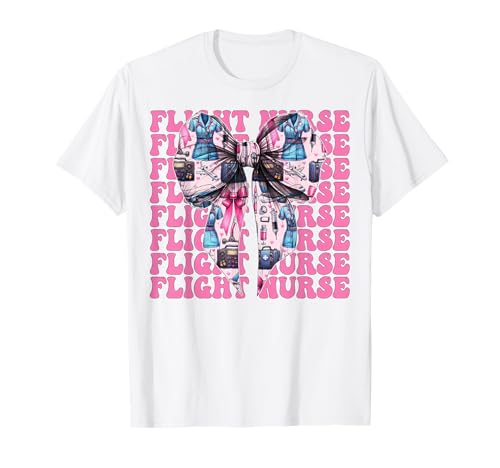 Flug Krankenschwester Krankenpflege Flug Sanitäter Sanitäter Mädchen Kokette T-Shirt Flug Krankenschwester Krankenpflege Flug Sanitäter Sanitäter Mädchen Kokette T-Shirt von Womens Pink Coquette Ribbon Flight Nurse Gifts
