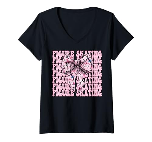 Damen Eiskunstlauf Eiskunstlauf Eiskunstlauf Mädchen Mama Kokette T-Shirt mit V-Ausschnitt Damen Eiskunstlauf Eiskunstlauf Eiskunstlauf Mädchen Mama Kokette T-Shirt mit V-Ausschnitt von Womens Pink Coquette Ribbon Ice Skater Gifts