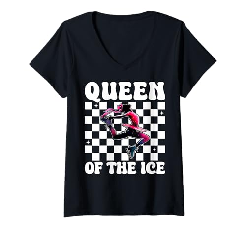 Damen Eiskunstlauf-Eiskunstlauf-Eiskunstlauf-Mädchen T-Shirt mit V-Ausschnitt Damen Eiskunstlauf-Eiskunstlauf-Eiskunstlauf-Mädchen T-Shirt mit V-Ausschnitt von Womens Pink Coquette Ribbon Ice Skater Gifts