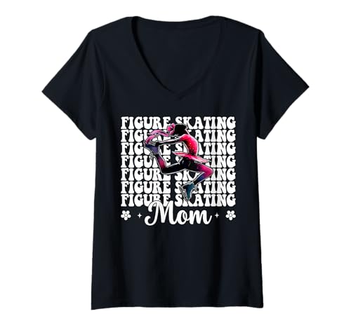 Damen Eiskunstlauf Mama Eiskunstlauf Eiskunstlauf Muttertag T-Shirt mit V-Ausschnitt Damen Eiskunstlauf Mama Eiskunstlauf Eiskunstlauf Muttertag T-Shirt mit V-Ausschnitt von Womens Pink Coquette Ribbon Ice Skater Gifts