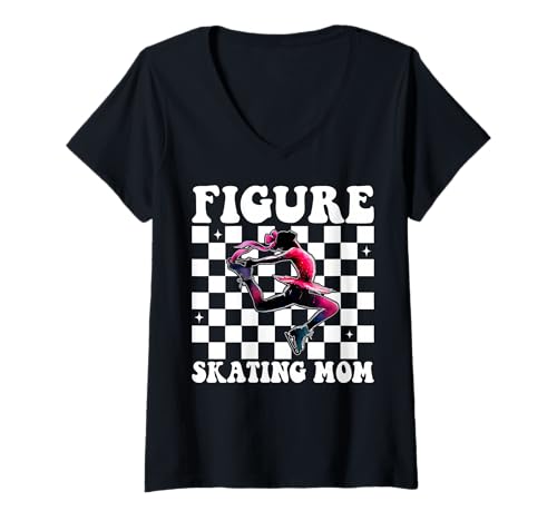 Damen Eiskunstlauf Mama Eiskunstlauf Eiskunstlauf Muttertag T-Shirt mit V-Ausschnitt von Womens Pink Coquette Ribbon Ice Skater Gifts