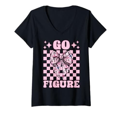 Damen Go Eiskunstlauf Eiskunstlauf Eiskunstlauf Mädchen Kokette T-Shirt mit V-Ausschnitt von Womens Pink Coquette Ribbon Ice Skater Gifts