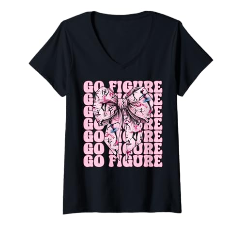 Damen Go Eiskunstlauf Eiskunstlauf Eiskunstlauf Mädchen Kokette T-Shirt mit V-Ausschnitt von Womens Pink Coquette Ribbon Ice Skater Gifts