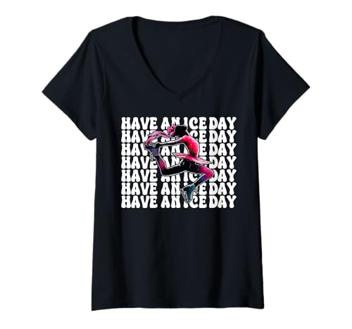 Damen Have An Ice Day Eiskunstlauf Eiskunstlauf Eiskunstlauf Eislaufen T-Shirt mit V-Ausschnitt Damen Have An Ice Day Eiskunstlauf Eiskunstlauf Eiskunstlauf Eislaufen T-Shirt mit V-Ausschnitt von Womens Pink Coquette Ribbon Ice Skater Gifts