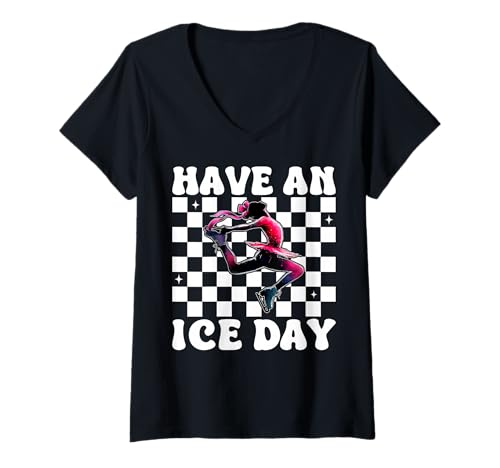 Damen Have An Ice Day Eiskunstlauf Eiskunstlauf Eiskunstlauf Eislaufen T-Shirt mit V-Ausschnitt von Womens Pink Coquette Ribbon Ice Skater Gifts