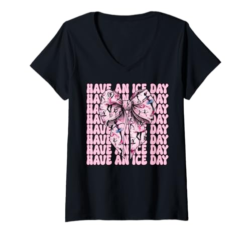 Damen Have An Ice Day Eiskunstlauf Eiskunstlauf Eiskunstlauf Eislaufen T-Shirt mit V-Ausschnitt Damen Have An Ice Day Eiskunstlauf Eiskunstlauf Eiskunstlauf Eislaufen T-Shirt mit V-Ausschnitt von Womens Pink Coquette Ribbon Ice Skater Gifts