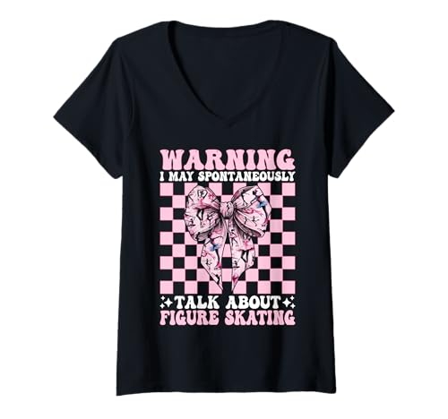 Damen I May Spontan Talk About Eiskunstlauf Eiskunstlauf T-Shirt mit V-Ausschnitt von Womens Pink Coquette Ribbon Ice Skater Gifts