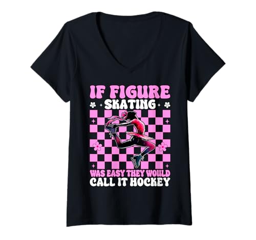 Damen Wenn Eiskunstlauf einfach wäre, würden sie es Hockey-Skater nennen T-Shirt mit V-Ausschnitt von Womens Pink Coquette Ribbon Ice Skater Gifts