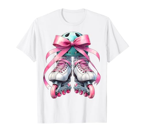 Coquette Bow Inlineskating Rollerblades Mädchen T-Shirt von Womens Pink Coquette Ribbon Inline Skater Gifts