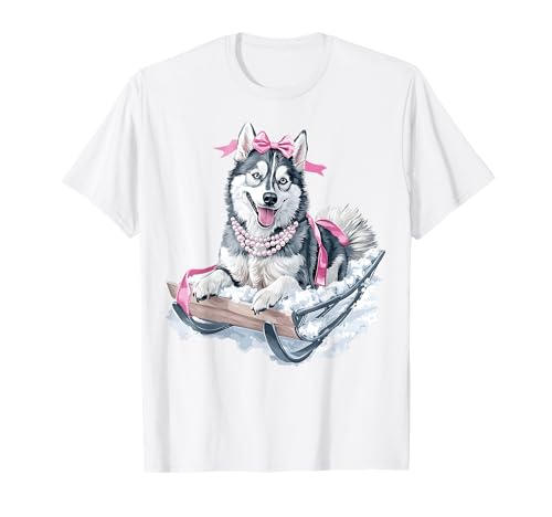 Kokette Schleife Hund Schlitten Mushing Girl Mama Muttertag T-Shirt von Womens Pink Coquette Ribbon Sled Dog Gifts