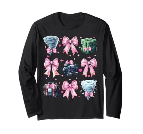 Coquette Bow Storm Chaser Storm Chasing Tornado Mädchen Mama Langarmshirt von Womens Pink Coquette Ribbon Storm Chaser Gifts
