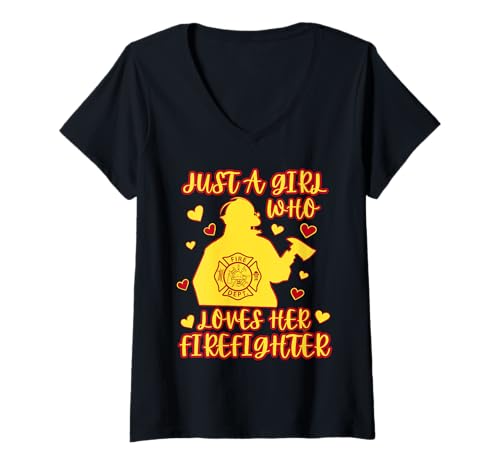 Damen Süß, nur EIN Mädchen, das ihre Feuerwehrfrau und Freundin liebt T-Shirt mit V-Ausschnitt von Womens Proud Firefighter Supporter & Fireman Wife