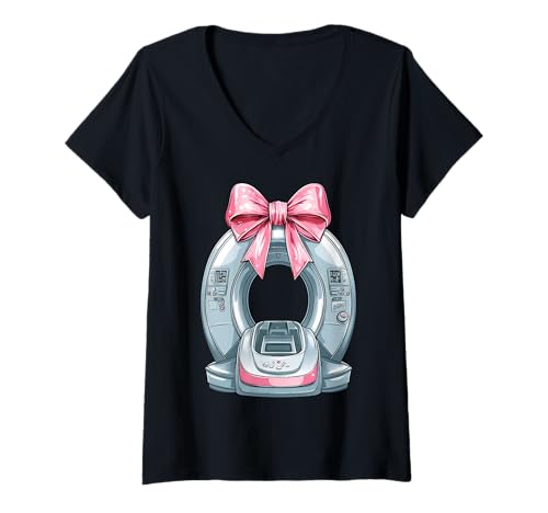 Damen Coquette Bow Ct Radiographin Radiographie Rad Tech X-Ray Girl T-Shirt mit V-Ausschnitt von Womens Radiology Coquette Ribbon CT MRT Gifts
