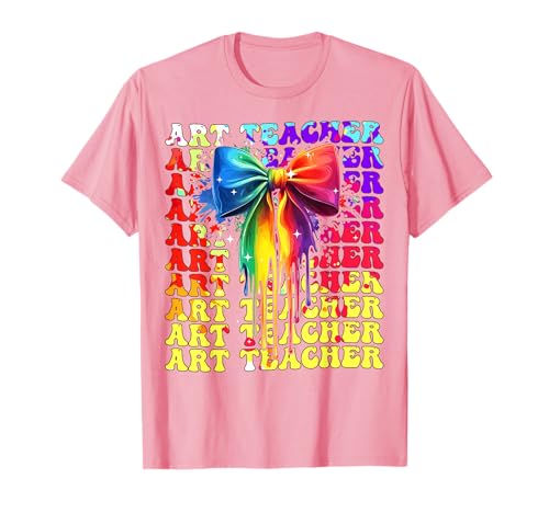 Kunstlehrerin, zurück zur Schule, Rainbow Paint, für Mädchen, Kokettenbogen T-Shirt von Womens Rainbow Coquette Bow Art Teacher Gifts